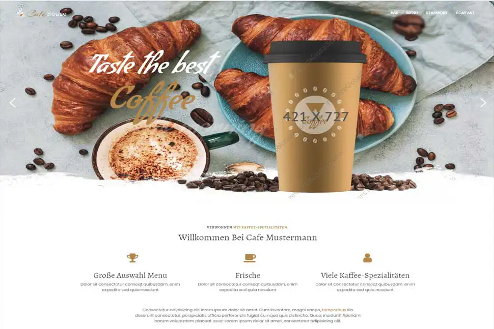 homepage vorlage cafe